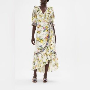 Camilla Maxi Wrap Dress With Puff Sleeve Caterina Spritz